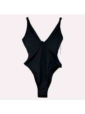TA3 Hi Cut Plungey One Piece Swimsuit Womens Small Short Black Corset Back